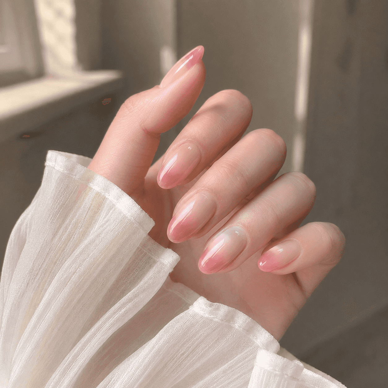 Pinkes Ombré-Nageldesign im Clean Girl Look