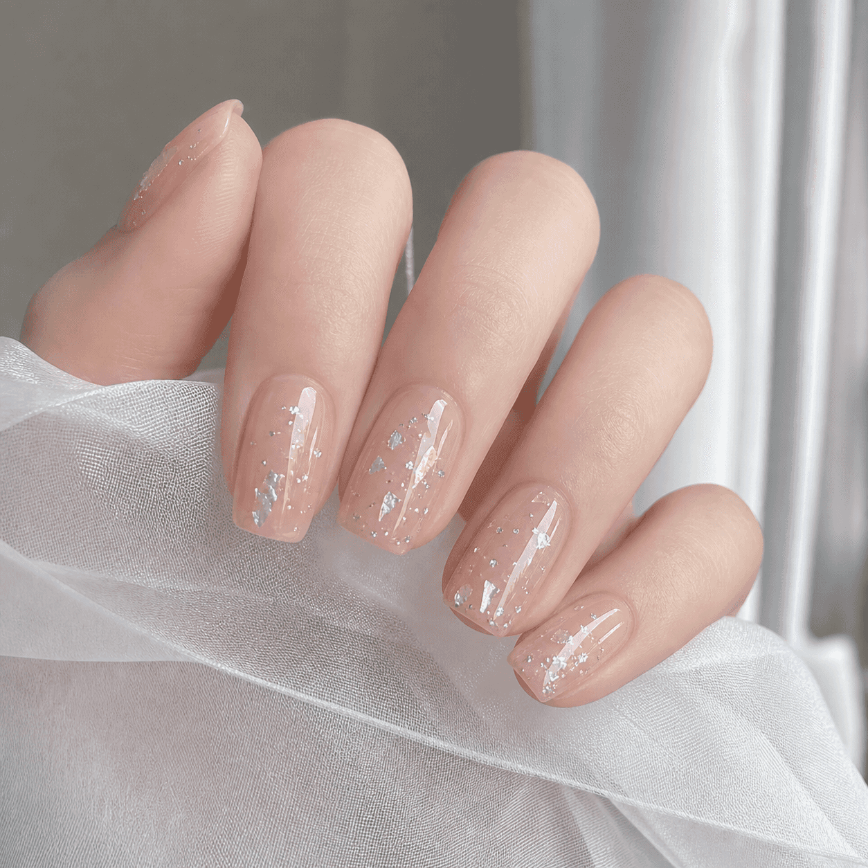 Glänzendes Pink und Nude Square Nageldesign