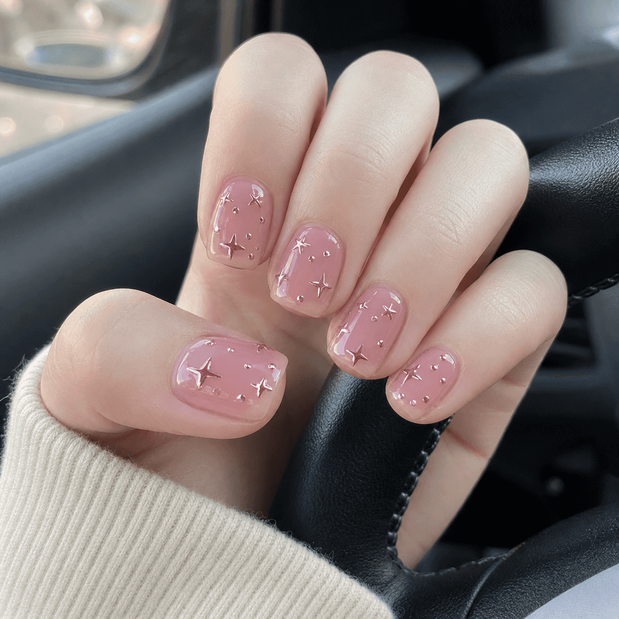 Glänzendes Pink und Nude Square Nageldesign