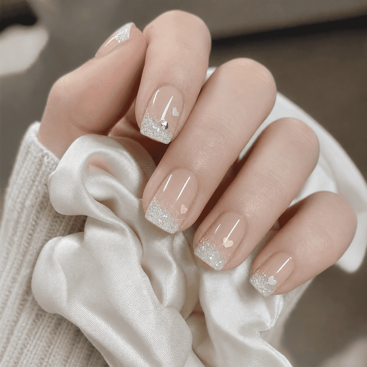 Glänzende Square Nails in Nude und Pastell