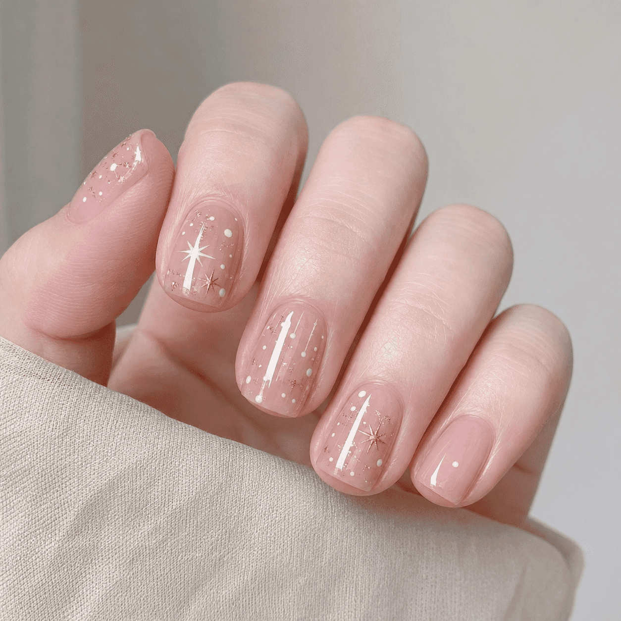 Glossy Sheer Nude und Weiß - Square Nail Design