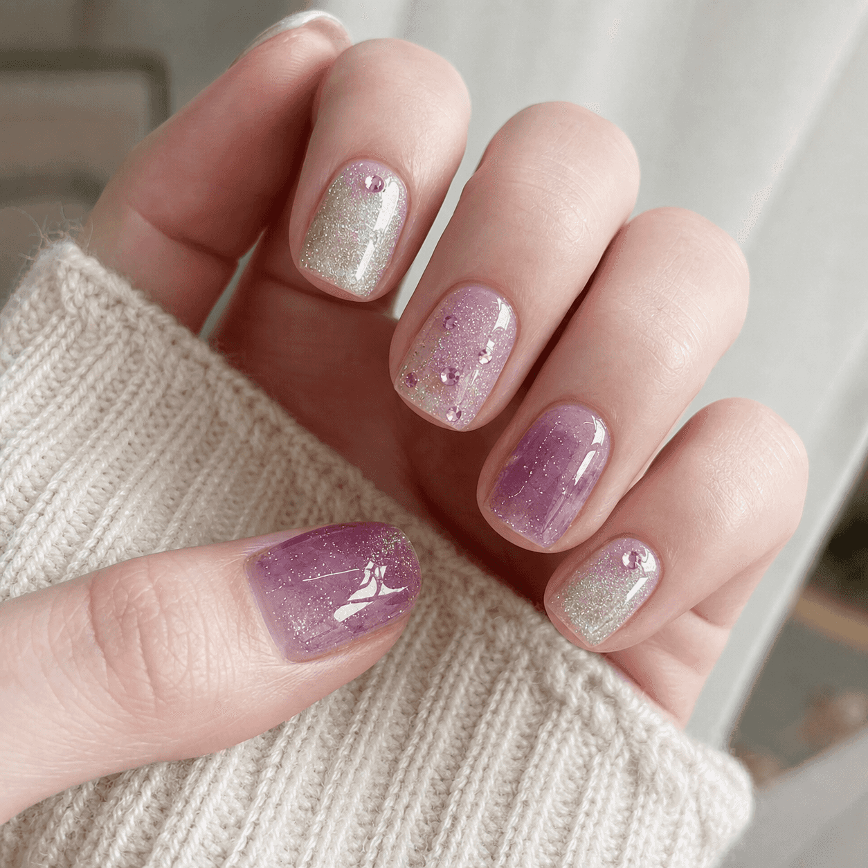 Glänzendes Pink-Lila Square Nail Design